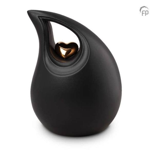 black teardrop shaped heart urn