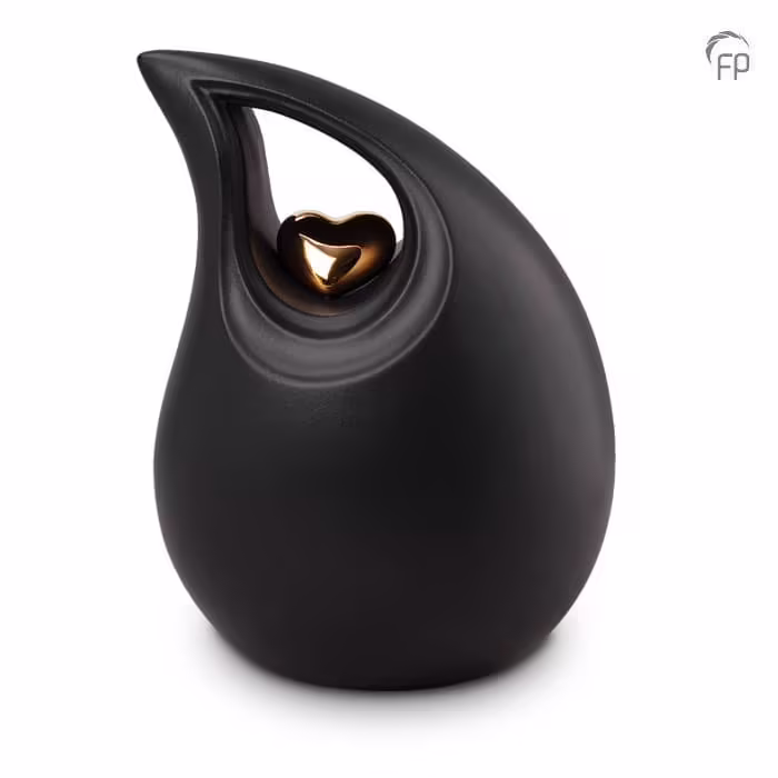 black teardrop shaped heart urn