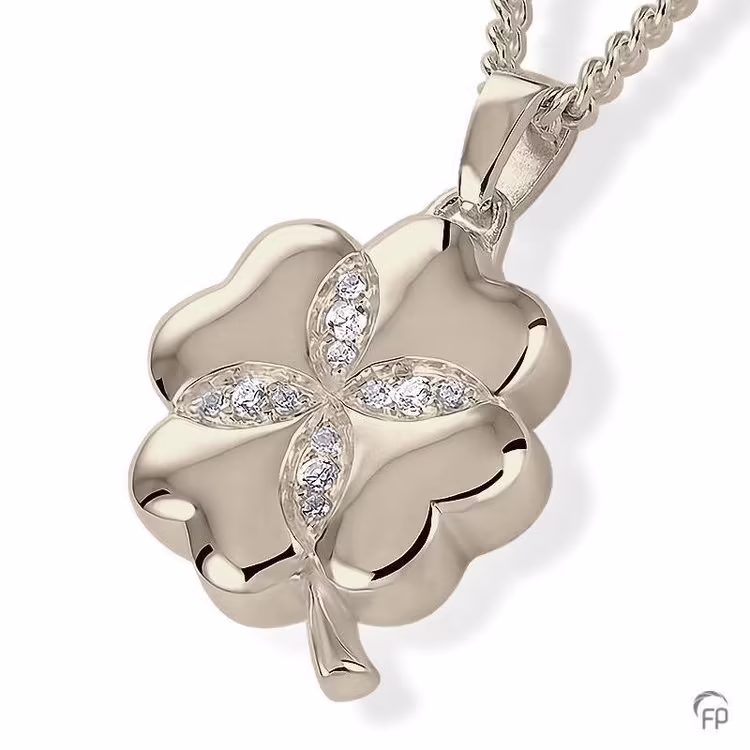 white gold Clover Leaf Cremation Necklace