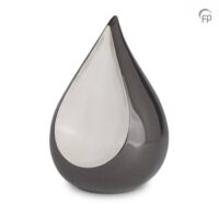 black and siler teardrop shaped urn for ashes