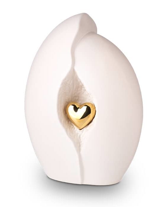 white ceramic heart urn