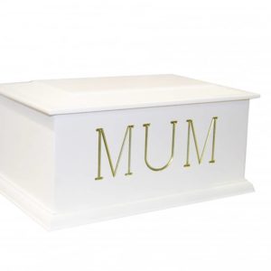 white wooden urn box