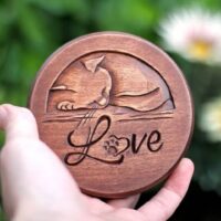 wooden cat urn