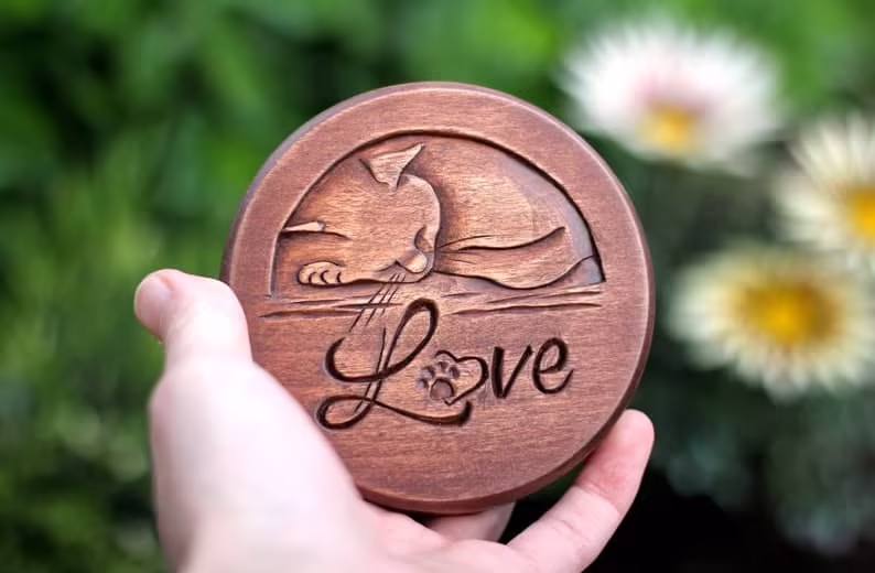 wood cat urn