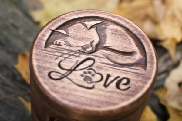 wooden cat urn