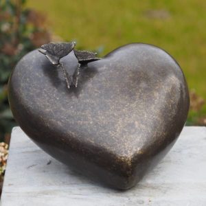 large bronze heart urn with butterflies