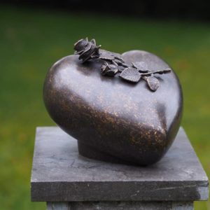 large bronze heart urn with roses