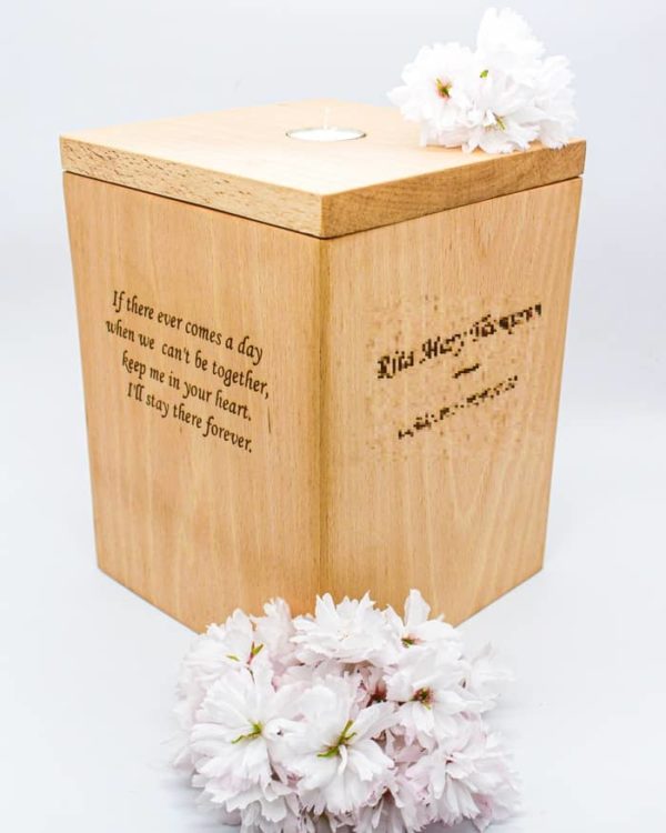 engraved wooden box for ashes