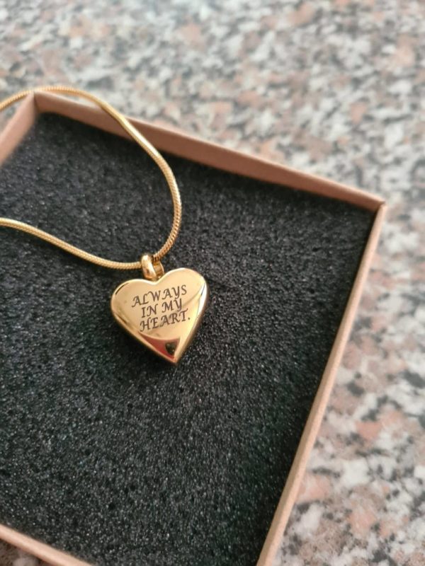 personalised gold heart necklace for ashes