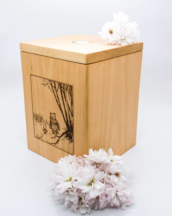 solid carved wooden box for ashes