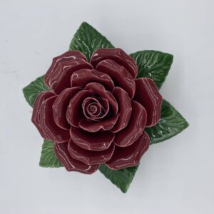 ceramic dark red rose for grave
