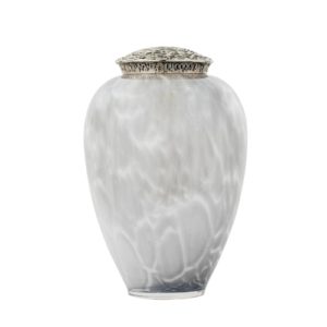 white glass urn