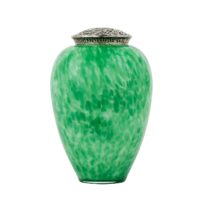 white glass urn