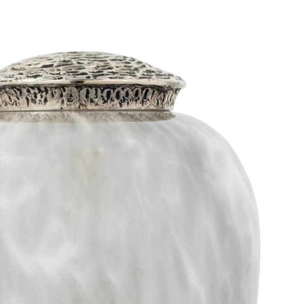 white glass urn