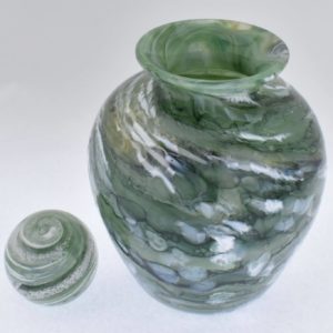 green glass cremation urn