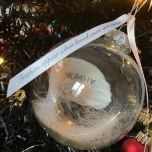 white feather memorial bauble