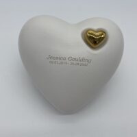white ceramic heart urn for ashes