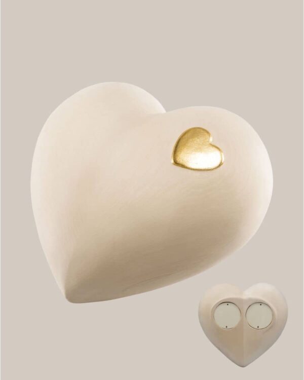 companion Heart urn for 2 sets of ashes wooden gold