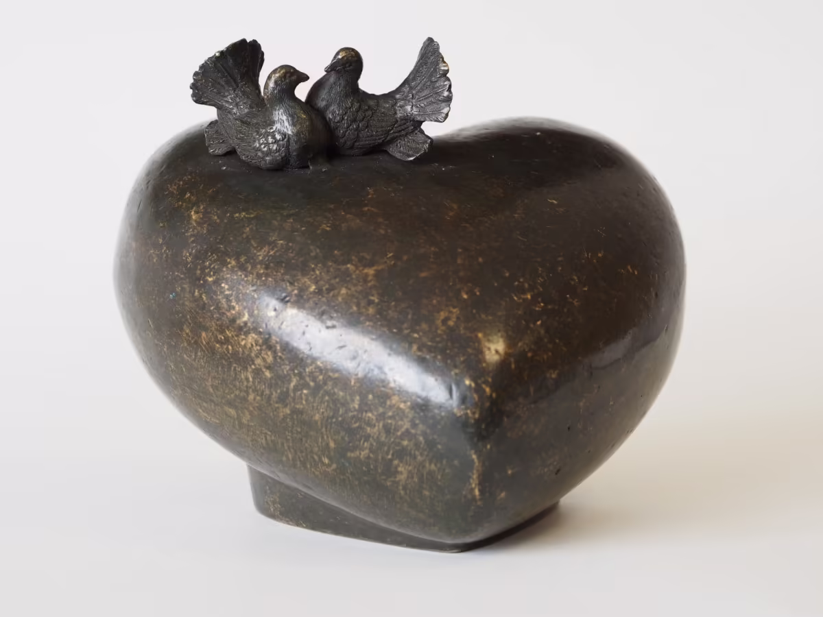 bronze heart urn with doves