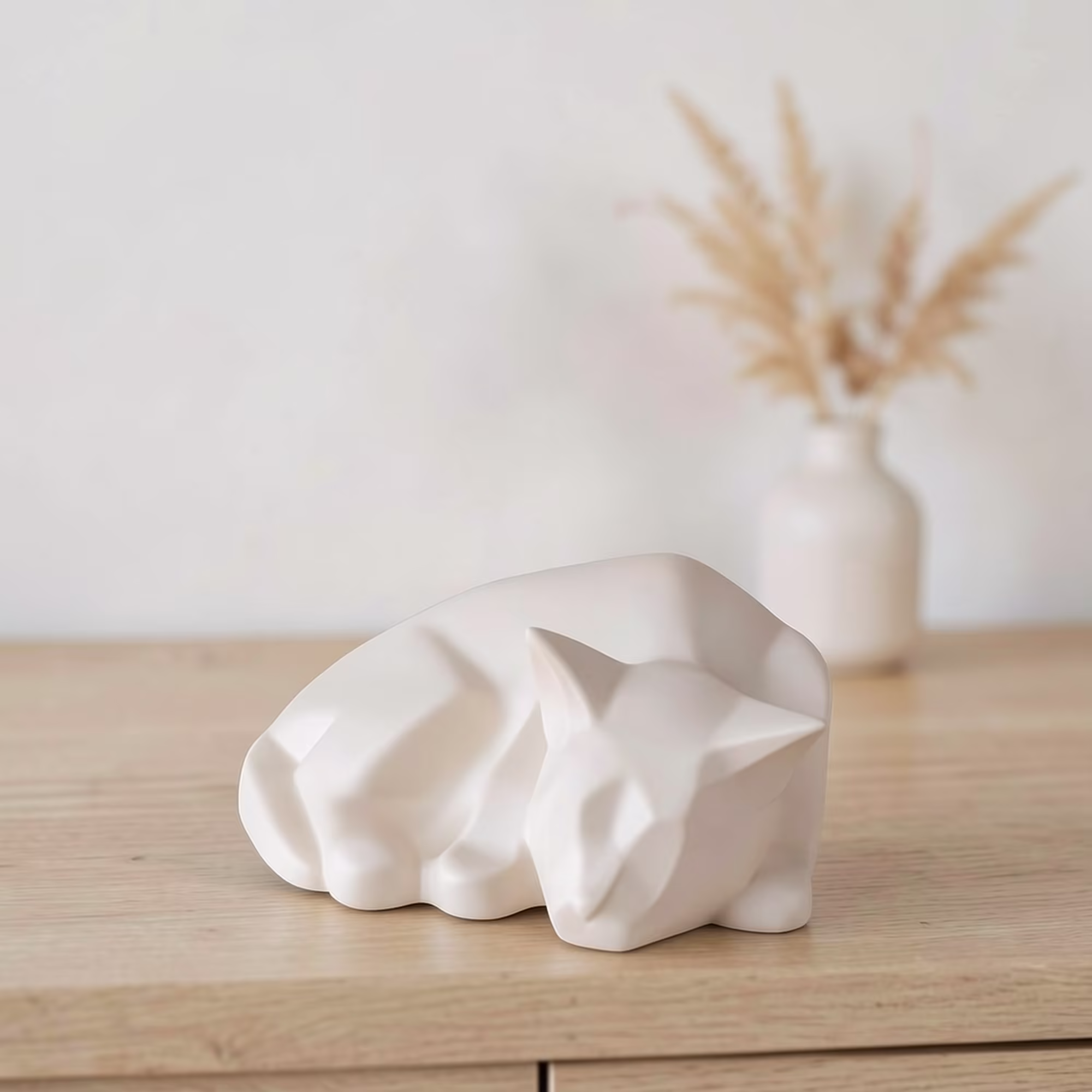 ceramic cat urn white matt
