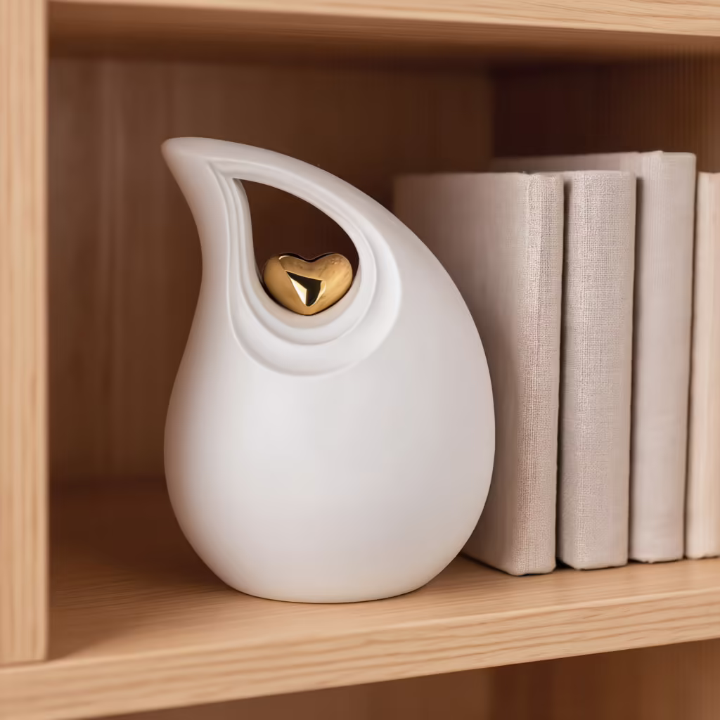 white teardrop urn for ashes