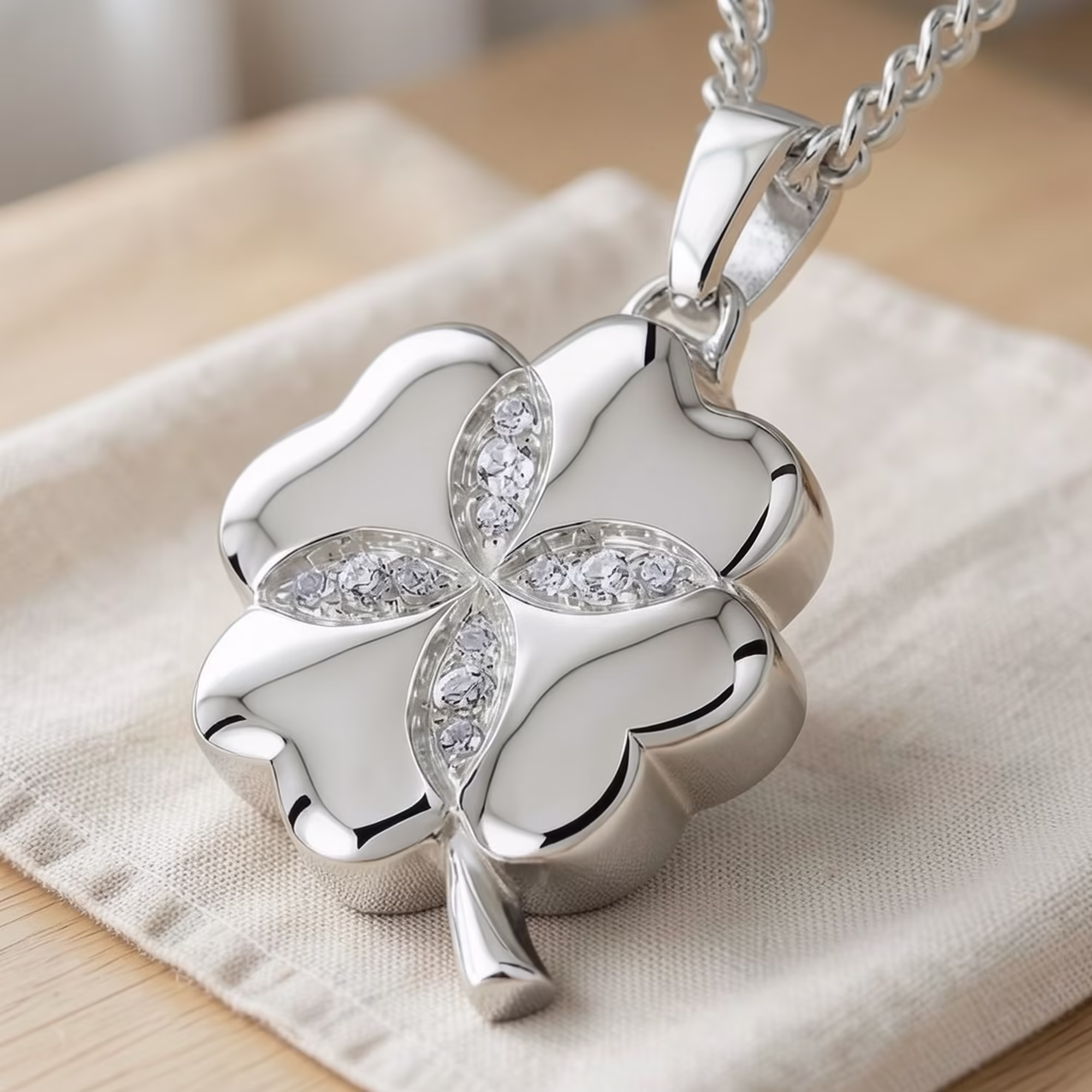 silver Clover Leaf Cremation Necklace