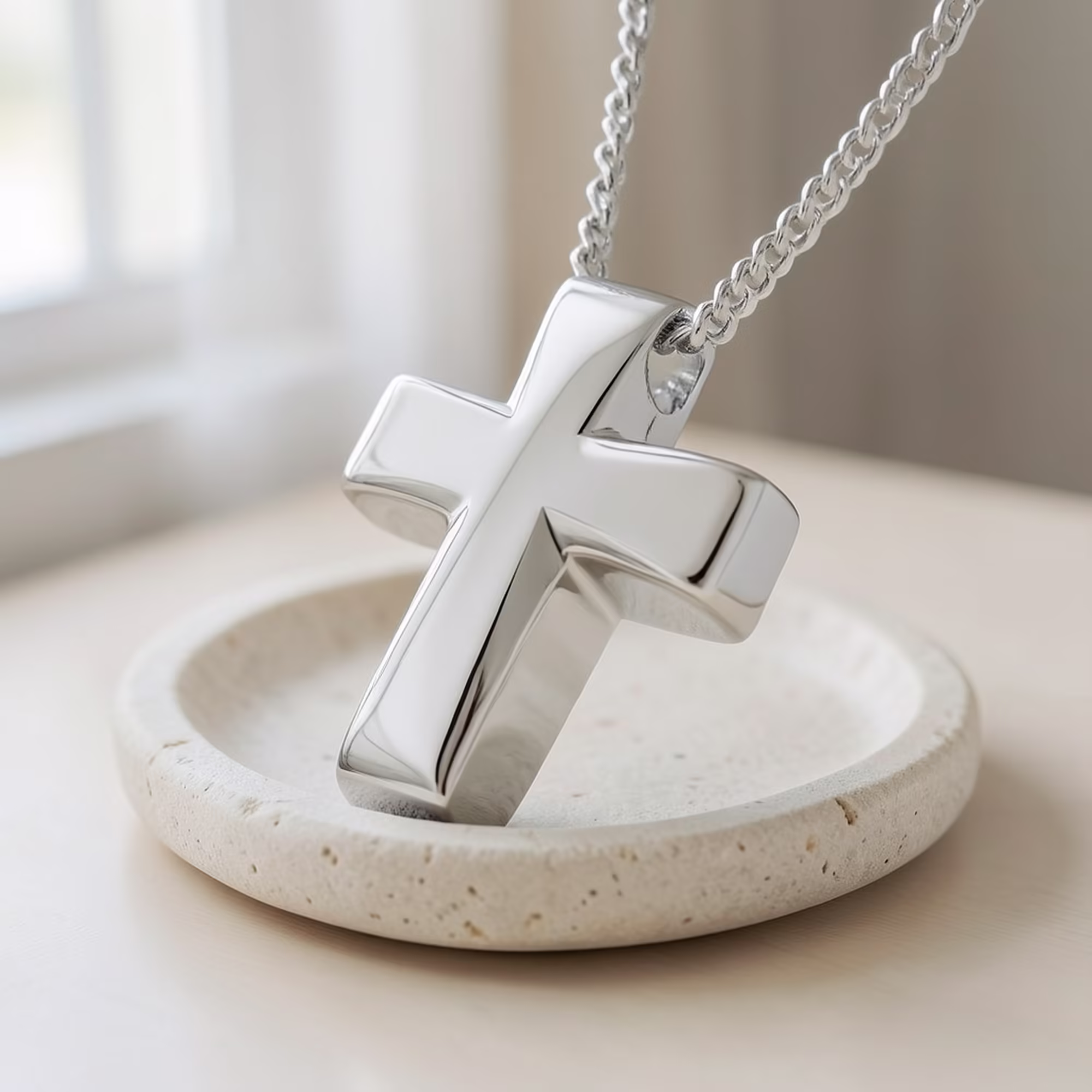 silver Memorial Cross Urn Necklace
