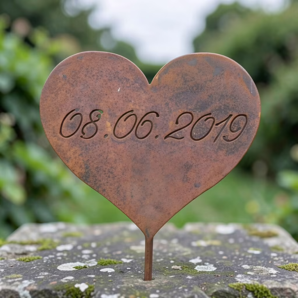 rusty metal memorial sign for garden