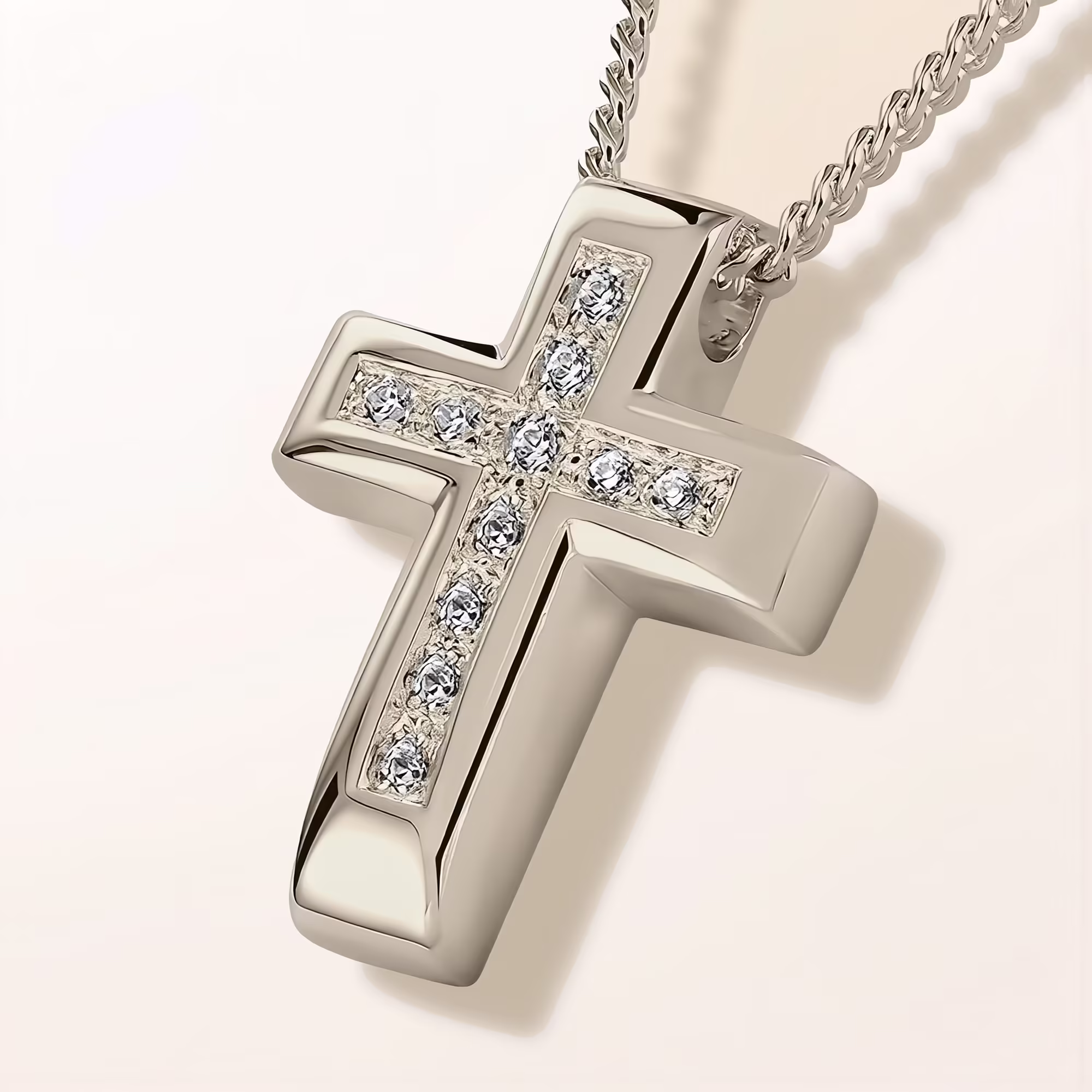 white gold Shining Cross Cremation Necklace
