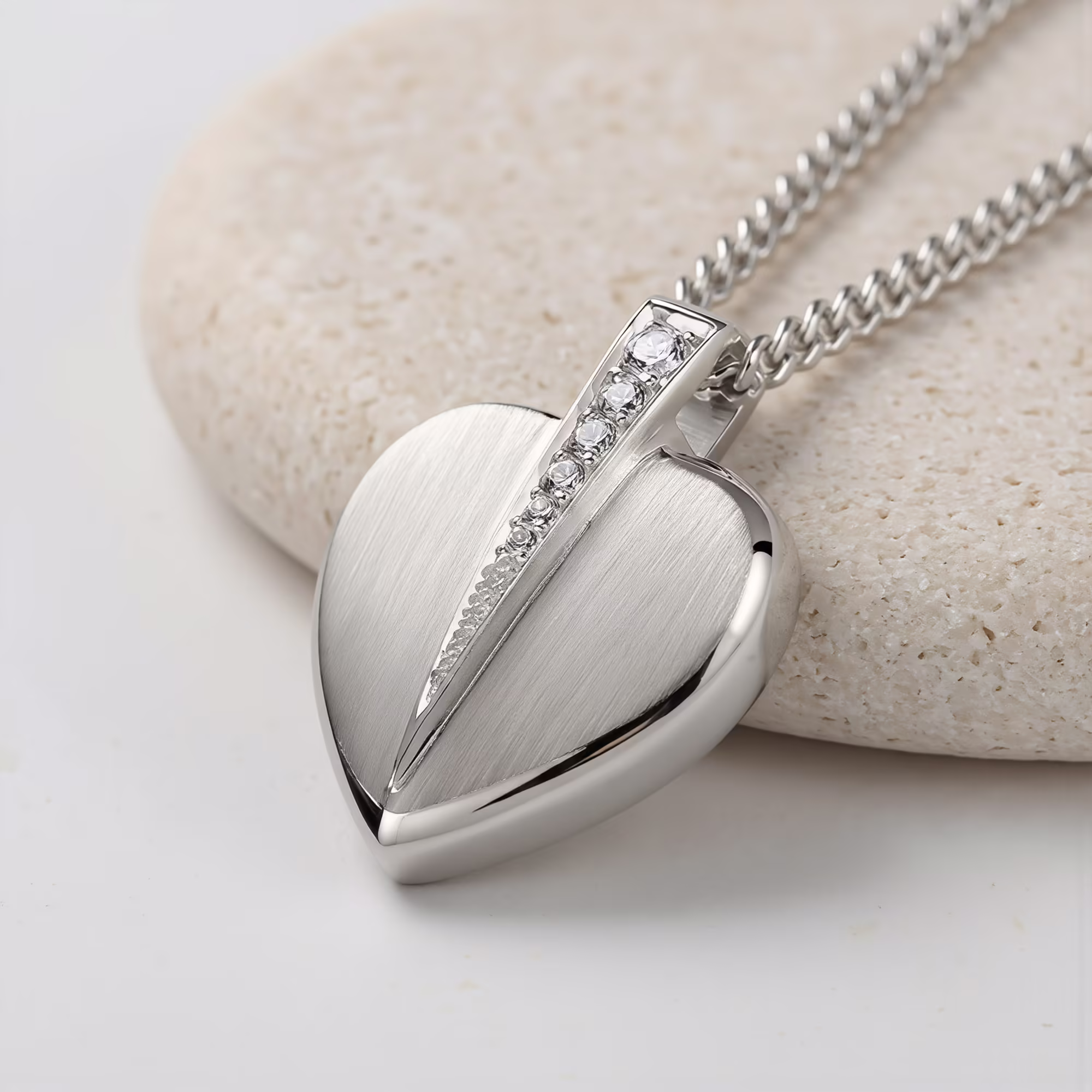 silver Shining Heart Cremation Necklace
