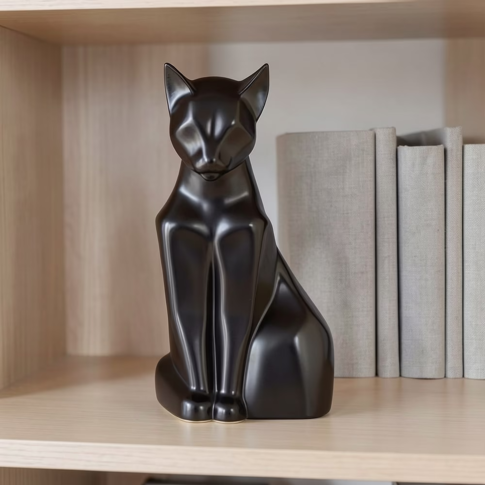 sitting cat urn black