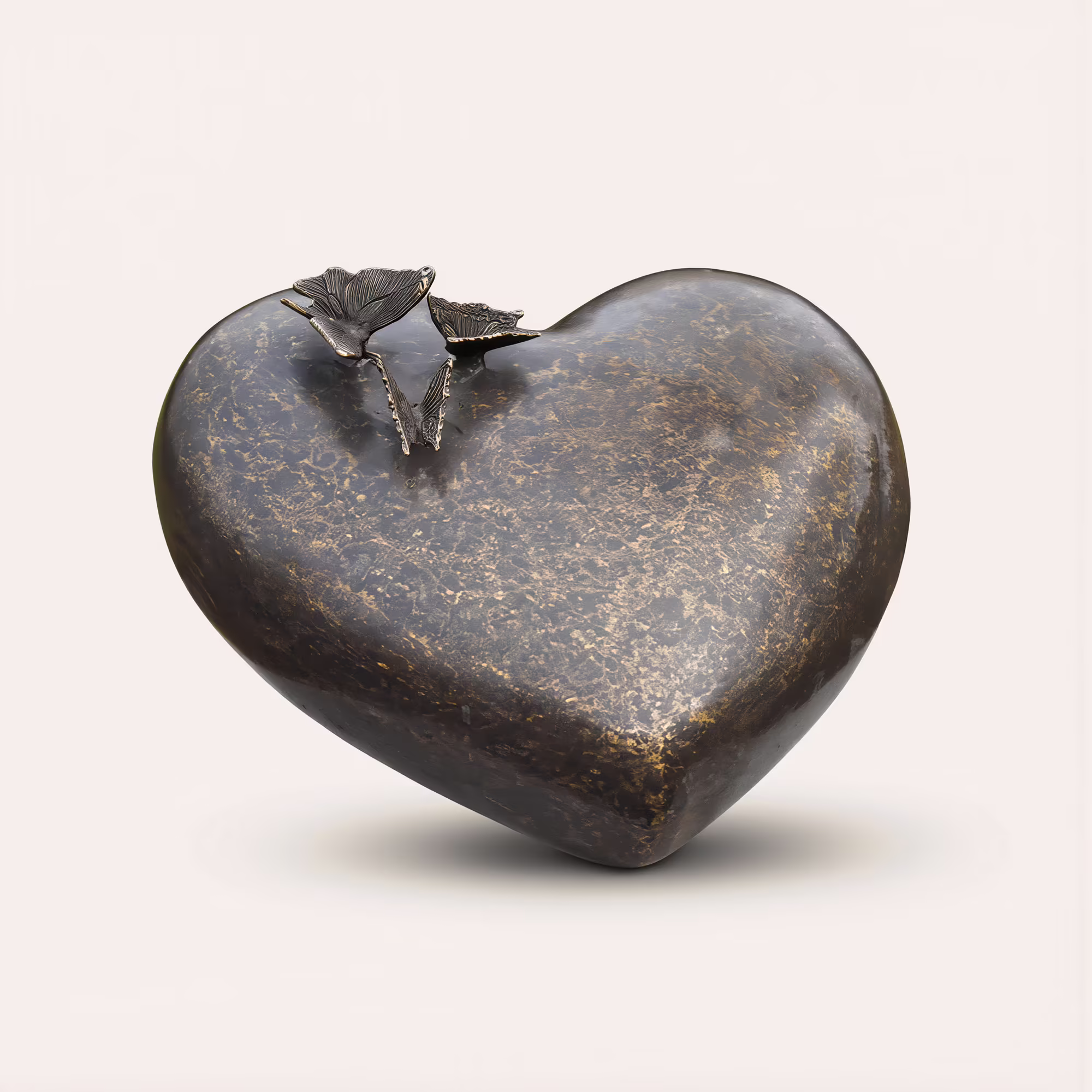 large bronze heart urn with butterflies