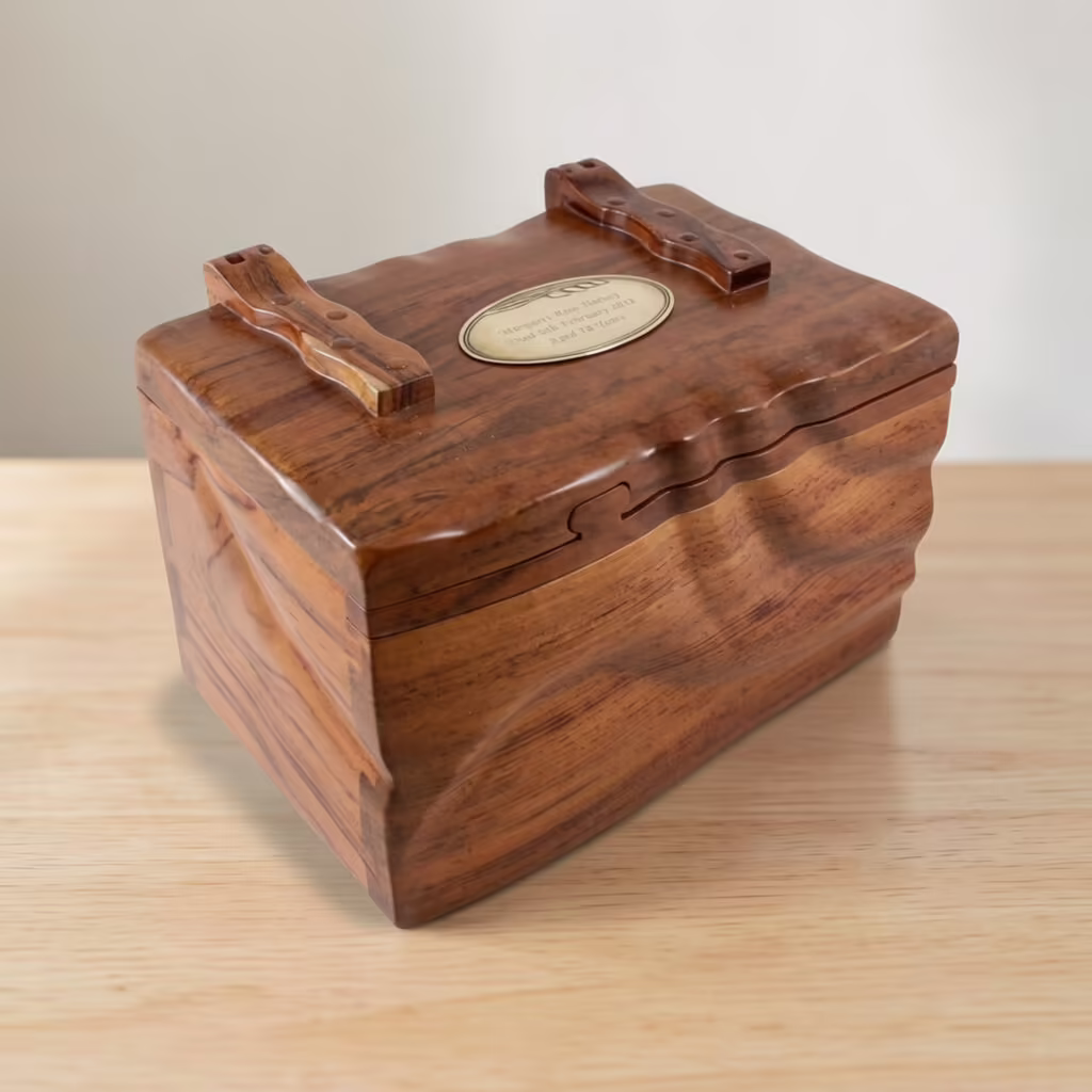 wooden curved casket urn for ashes