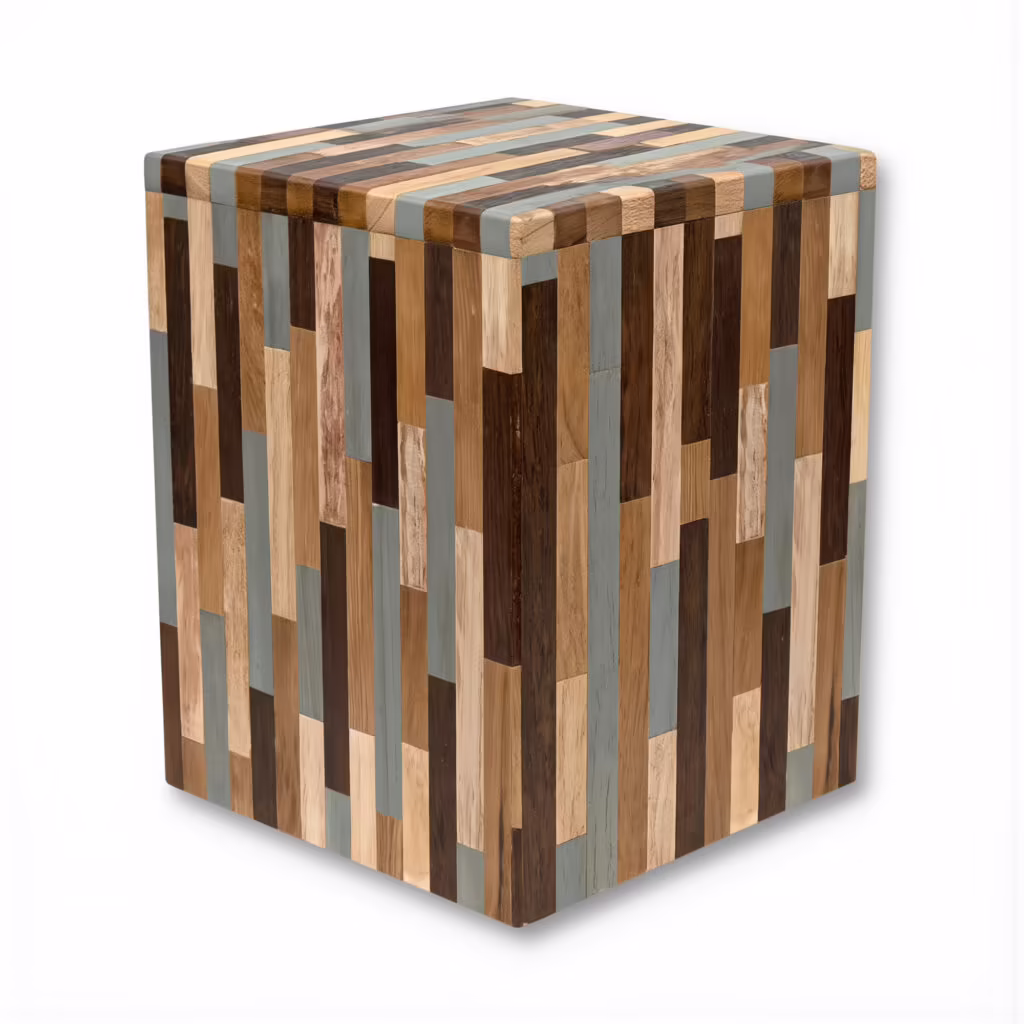 wooden mosaic urn for ashes